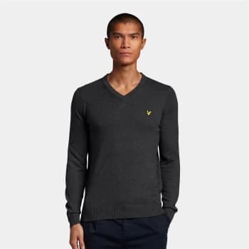 Mens V Neck Cotton Merino Jumper - Charcoal Marl - M
