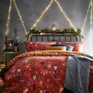 Nutcracker Seasonal Reversible Duvet Cover Set, Red, Super King - Furn