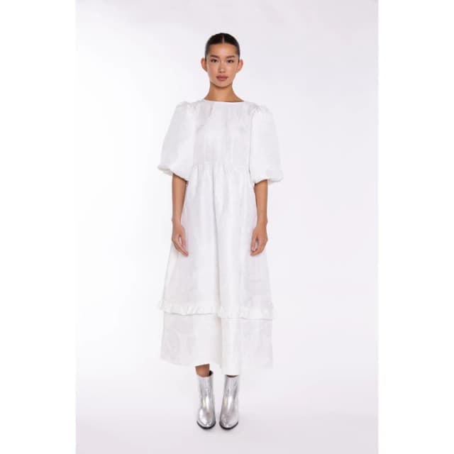 Glamorous Off-White Brocade Tiered Tie-Back Midi-Dress White female 8 (XS)