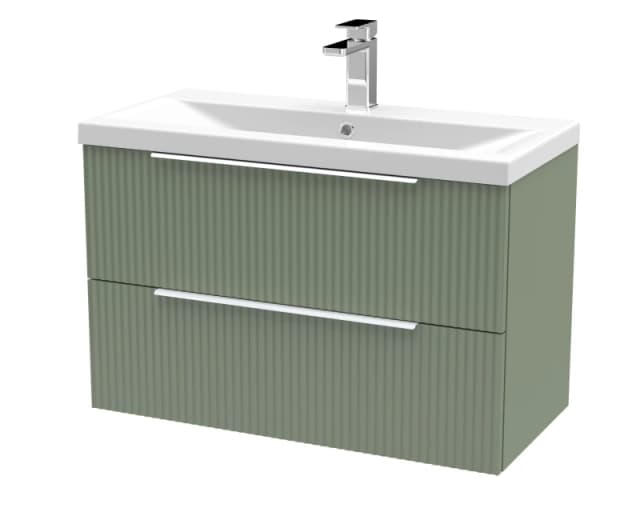 Balterley Fluted Wall Hung 2 Drawer Vanity Basin Unit & Basin 800mm, Satin Green Green Unisex