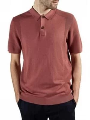 Ted Baker Bump Knitted Polo Shirt, Pink, Size 3, Men