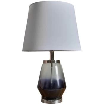 Blue Gloss Table Lamp with Fabric Lampshade - White - No Bulb