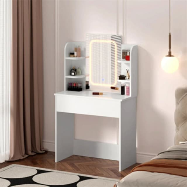 Dressing Table With LED Lights,vanity Desk,makeup Table,3-Color Light & Storage Drawer, Easy Assembly Vanity For Bedroom