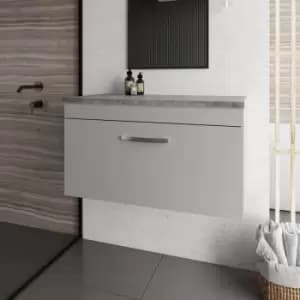 Nuie - Athena Wall Hung 1-Drawer Vanity Unit with Grey Worktop 800mm Wide - Gloss Grey Mist