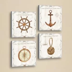 4KAR023 White Cream Blue Brown Decorative PU Leather Painting (4 Pieces)