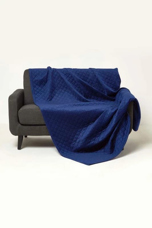 Homescapes Diamond Quilted Velvet Throw Navy