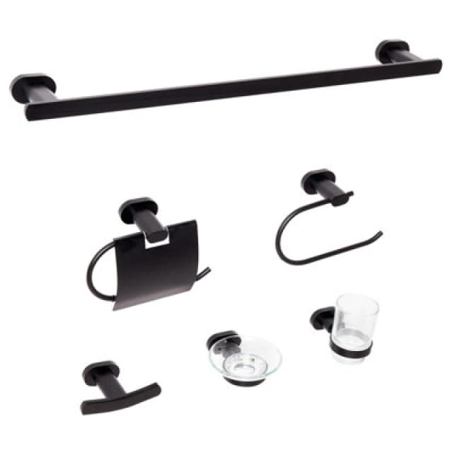 Beliani 6 Piece Bathroom Hardware Set Tocopilla With Towel Bars And Hooks Black