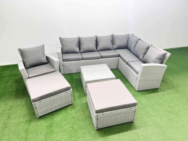 Fimous Rattan Garden Outdoor Furniture Sets 9 Seater Rattan Garden Sofa Sets in Light Grey Light Grey Unisex