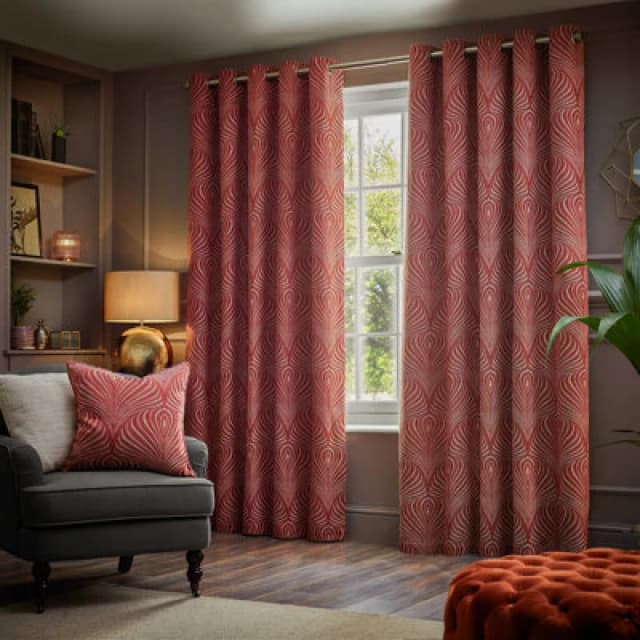 Paoletti Gatsby Jacquard Eyelet Curtains Terracotta