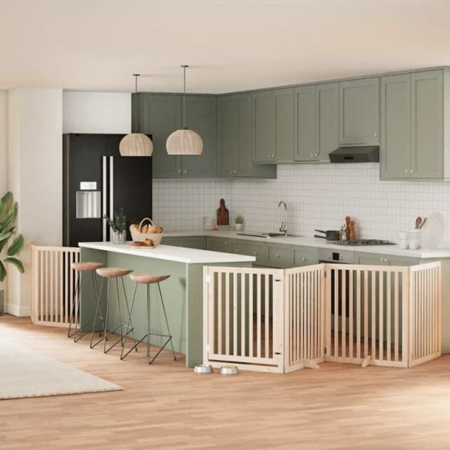 vidaXL Dog Gate with Door Foldable 8 Panels 640cm Poplar Wood, Brown 3155670