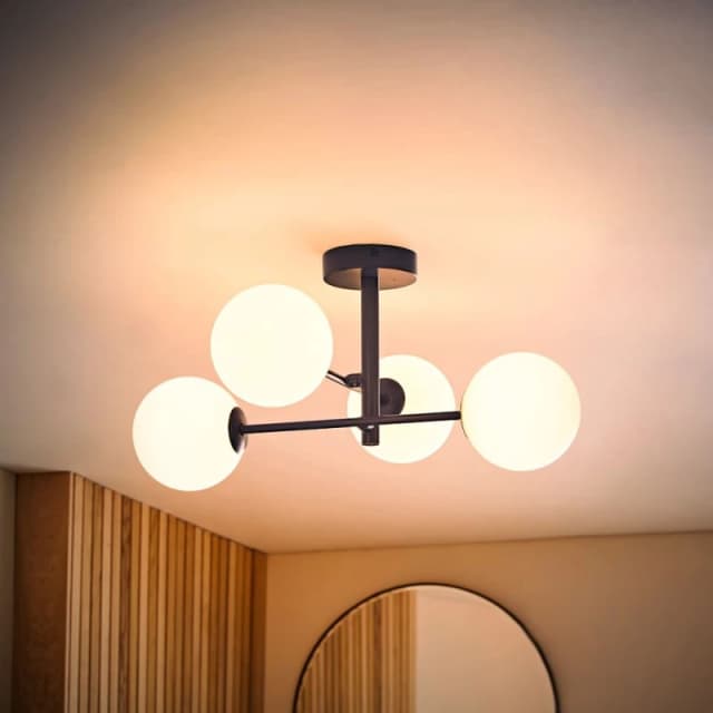 ValueLights ValueLights Darla 4 Way Frosted Globe IP44 Rated Bathroom Ceiling Light with Bulbs in Mid Navy Mid Navy One Size Unisex 5059406070334