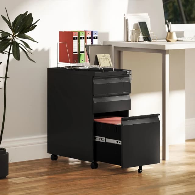 VINSETTO 3-Drawer Filing Cabinet with Lock & Wheels for A4 Legal & Letter Size in Black Unisex