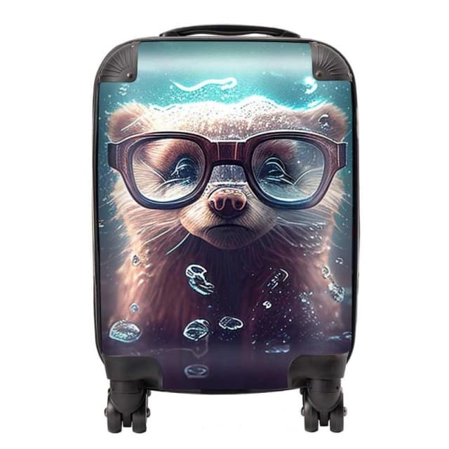 Warren Reed - Designer Ferret With Glasses Splashart Water Suitcase in Blue Size: Small Blue Unisex Small