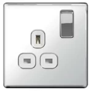 BG FPC21W-01 BG Chrome 13A 1 Gang Double Pole Switched Socket - White - Chrome