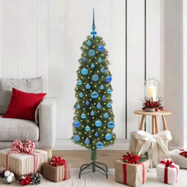 vidaXL Artificial Christmas Tree with 150 LEDs, Blue Balls with Stand Green 150 cm, Green 3394937