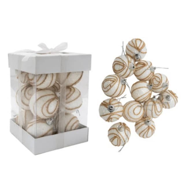 Shatchi Christmas Hanging Baubles Soft Foam Glittered Shatterproof Pendant Ornaments Xmas Tree Table Decorations, White, 4cm White