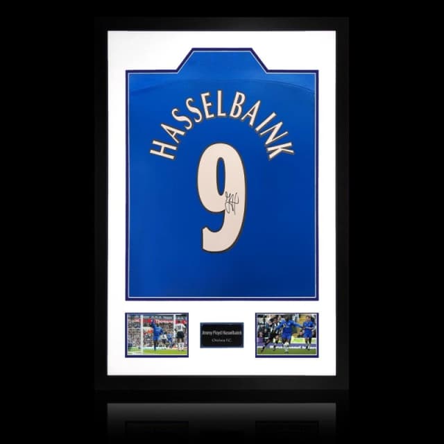 The Fan Cave Jimmy Floyd Hasselbaink Signed Chelsea Shirt Elite Blue unisex 850mm x 60