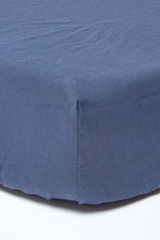Homescapes Navy Blue Linen Deep Fitted Sheet, Single