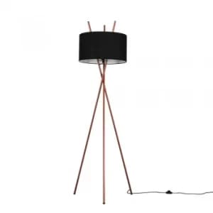 Crawford Copper Tripod Floor Lamp with XL Black Reni Shade