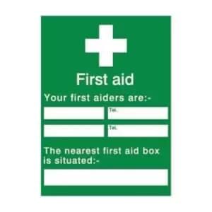 The House Nameplate Company Your First Aiders Are Self-Adhesive Labels, (H)200mm (W)150mm