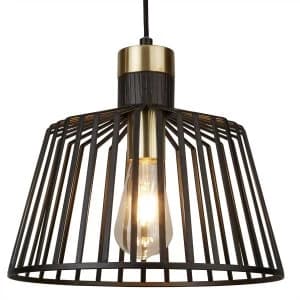1 Light Cage Ceiling Pendant Antique Brass, Matt Black, E27
