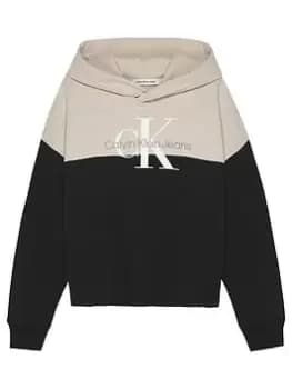Calvin Klein Jeans Girls Colour Block Monogram Hoodie - Black, Size Age: 10 Years, Women