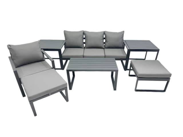 Fimous 6 Seat Aluminium Lounge 3 Seat Sofa Coffee Table Sets with 2 Big Stool in Dark Grey Dark Grey Unisex