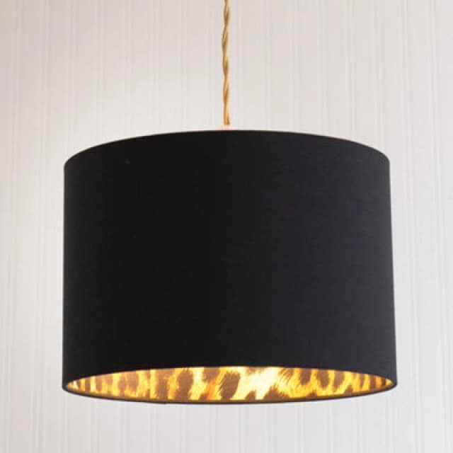 ValueLights ValueLights Oasis Black with Leopard Print Inner Drum Ceiling Lamp Shade and Bulb Size: Small Black Small Unisex 5059406065705