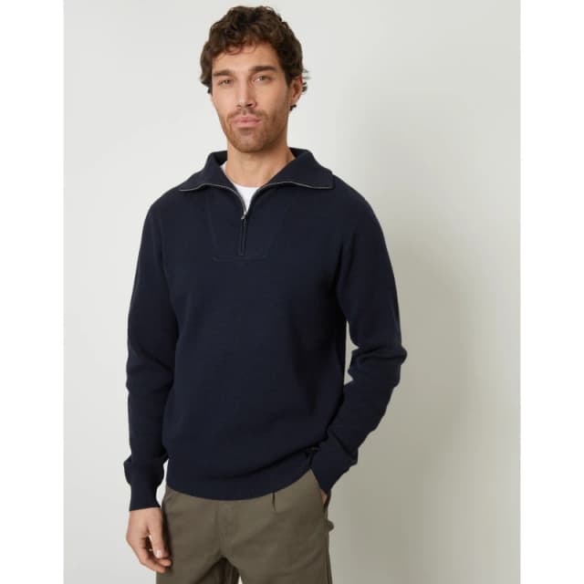 Threadbare Rib Panel Quarter Zip Jumper Navy