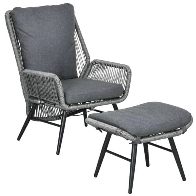 Outsunny Garden Rattan Leisure Chair Set with Adjustable Backrest, Grey Light Grey