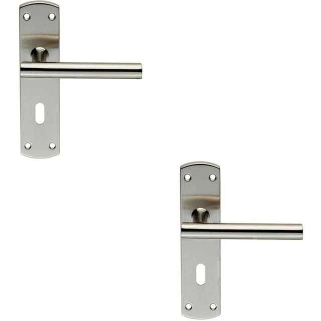 Loops 2x Mitred T Bar Lever Door Handle on Lock Backplate 172 x 44mm Satin Steel Metallics