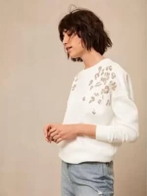 Mint Velvet Sequin Leopard Sweat, White Size XL Women