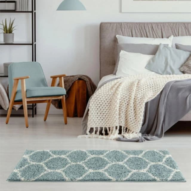 The Rugs Myshaggy Collection Rugs Trellis Design In Duck Egg Blue 384Db