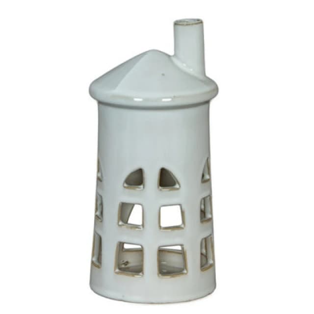 Hill Interiors Rhea Medium Lighthouse Tealight Candle Holder - Ceramic - L11 X W11 X H23cm - White