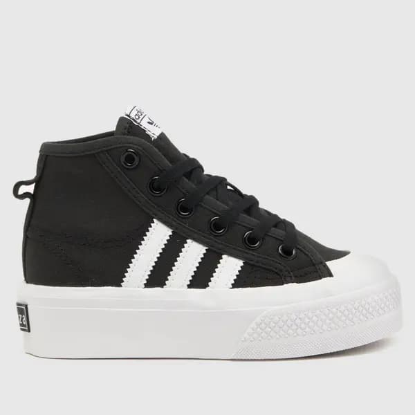adidas Black & white nizza platform mid Junior trainers Black/White UK 2 (EU 34)