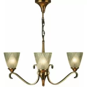 Luxury Hanging Ceiling Pendant Light Antique Brass Deco Glass 3 Lamp Chandelier