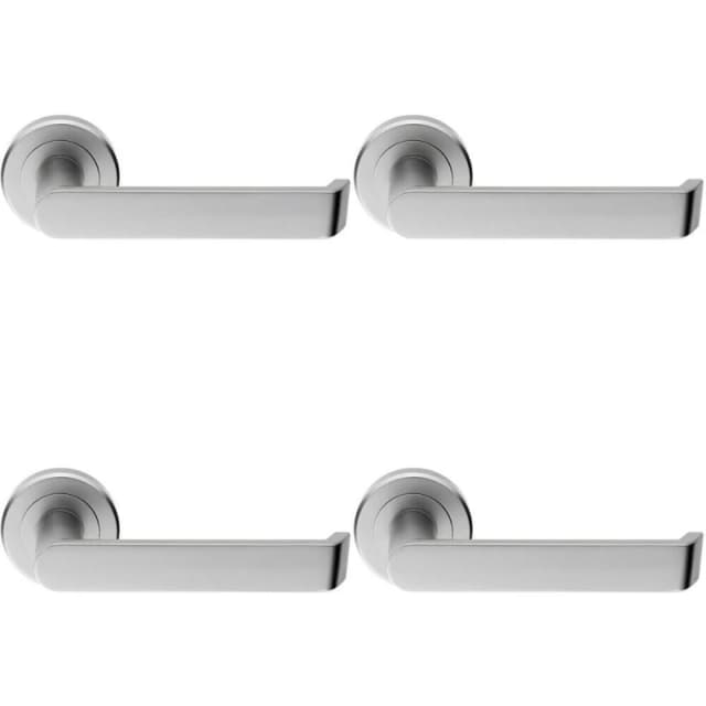 Loops 4x PAIR Flat Faced Lever on Round Rose Chamfered Edge Concealed Fix Satin Chrome Multi