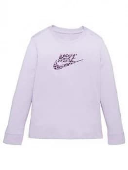 Nike Girls NSW Long Sleeve Print T-Shirt - Purple, Size L, Women