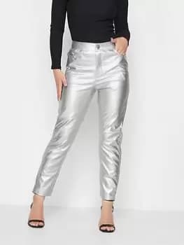 PixieGirl Petite Metallic Straight Leg Trouser, Silver, Size 12, Women