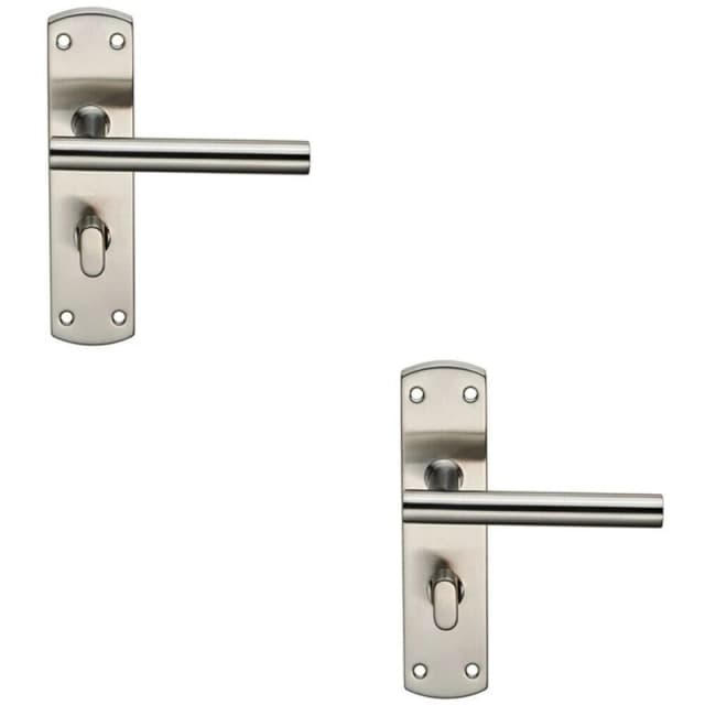 Loops 2x Mitred T Bar Lever on Bathroom Backplate Handle Thumbturn Lock Satin Steel Metallics