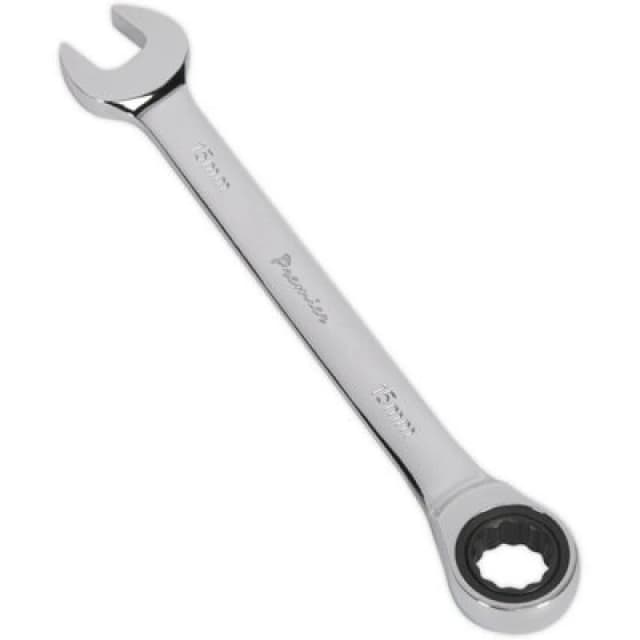 Loops 15mm Ratchet Combination Spanner - Chrome Vanadium Steel - 72 Tooth Ratchet Ring Metallics