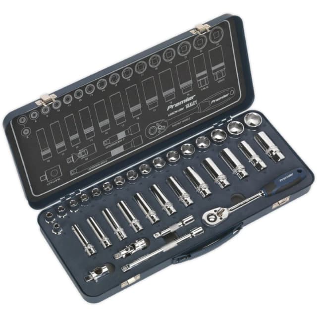 Loops 34 PACK Socket Set 3/8" Metric Square Drive - 6 Point LOCK-ON Rounded Heads Multi
