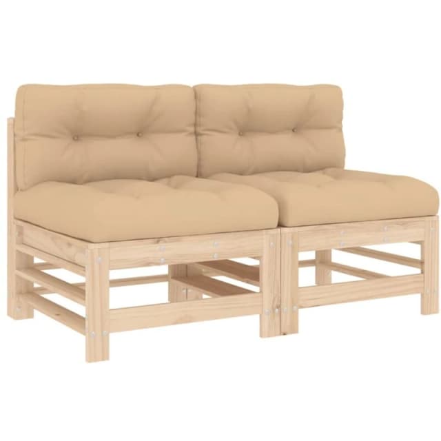 VIDAXL Middle Sofas with Cushions 2 pcs Solid Wood Pine Vidaxl 8720845802912