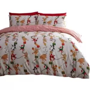 Furn Santas Workshop Christmas Duvet Cover Set (150cm x 120cm) (White/Red) - White/Red