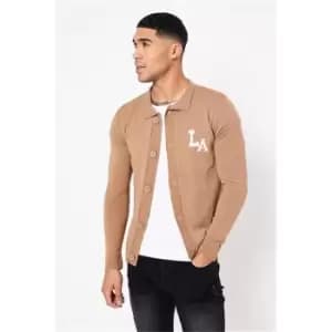 I Saw It First Tan Mens Button Through La Graphic Cardigan - Brown