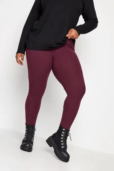 Yours Ribbed Leggings Red