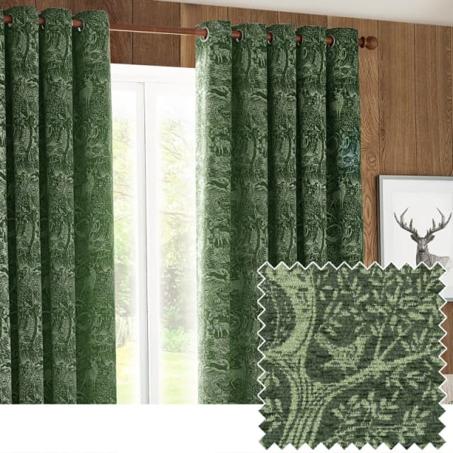 Winter Woods Animal Chenille Eyelet Curtains Emerald, Emerald / 117 x 137cm