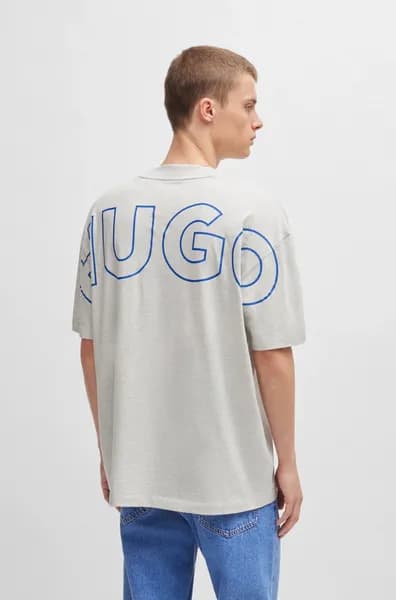 HUGO Blue Nouveres Cotton-Jersey T-Shirt - XXL Grey Tops male 50516996-082 XXL