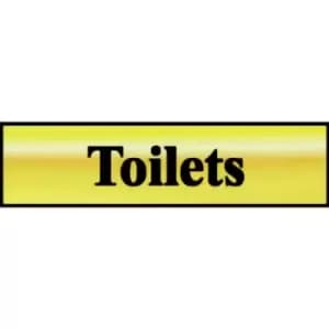 Toilets with Disabled Wheelchair Graphic Sign - Polished Gold & Black Effect Laminate with Self-Adhesive Backing - 200 x 50mm