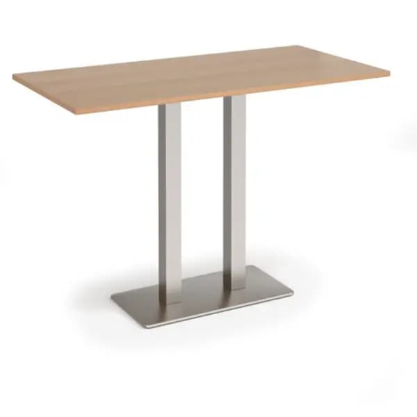 Eros Eros rectangular poseur table with flat brushed steel rectangular base and twin uprights 1600mm x 800mm - beech EPR1600-BS-B